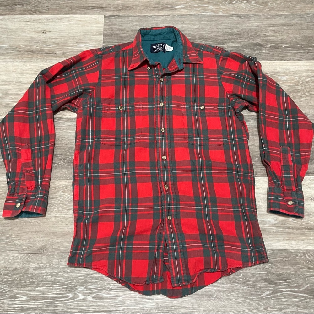 Woolrich Men's Red Green Plaid Long Sleeve Button Up Cotton Shirt Size Small